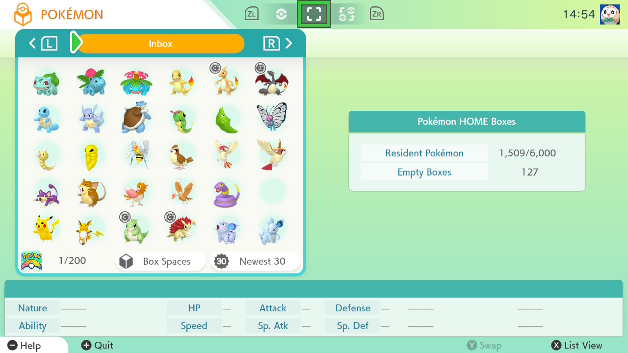 An image showing Pokémon HOME boxes organized solely by National Pokédex order